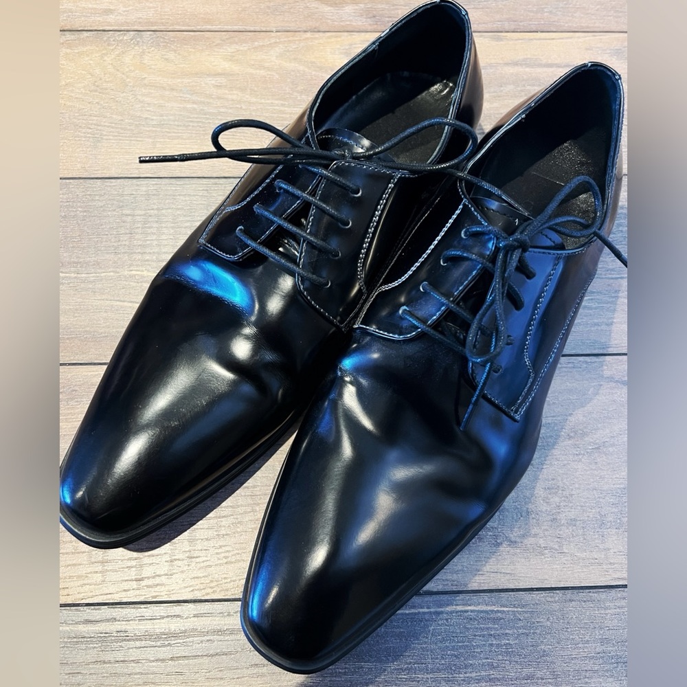 Versace Collection Men's Classic Leather Dress Shoes Derby Oxford Shoes Black